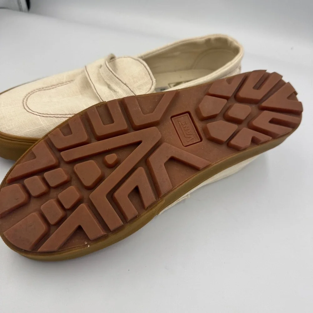 Vans Style 53 Loafer Mens 9.5 Cream Canvas Penny Slip On Gum Sole Shoes
